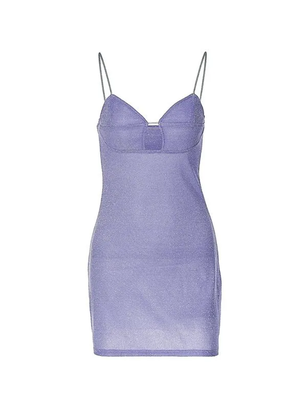 Minivestido lencero metalizado con aberturas