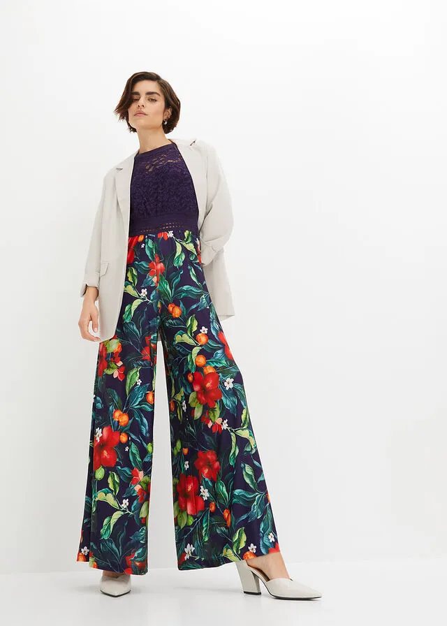 MONO CON ESCOTE HALTER AZUL MARINOROJO CON FLORES