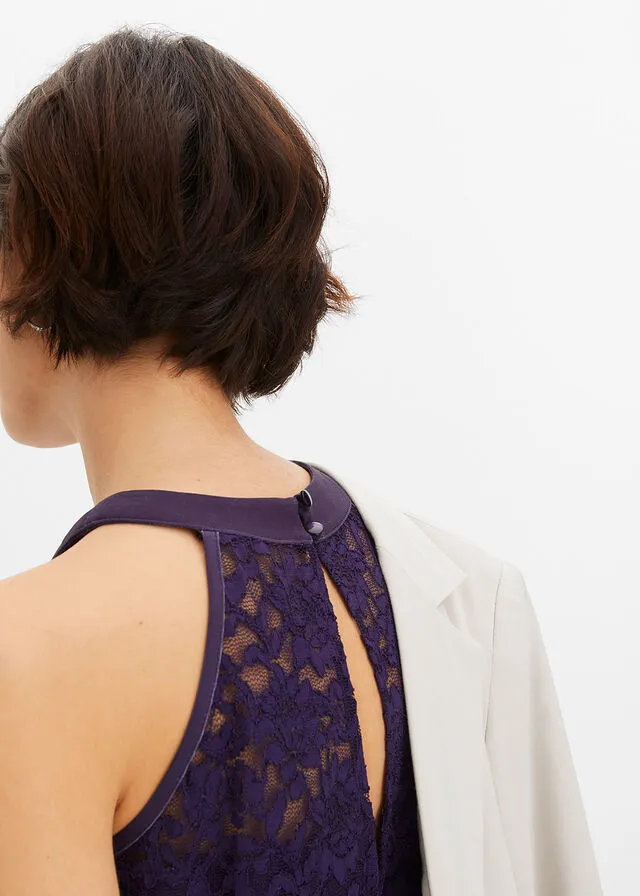 MONO CON ESCOTE HALTER AZUL MARINOROJO CON FLORES