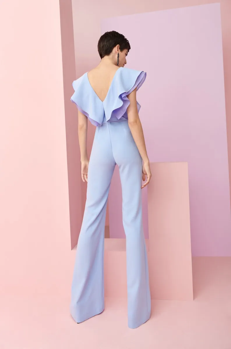 Mono de volantes crepe y organza azul Hampton