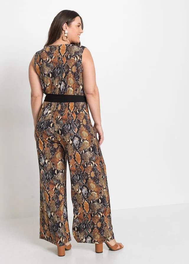 Mono plisado Marrón claro/negro con estampado de serpiente