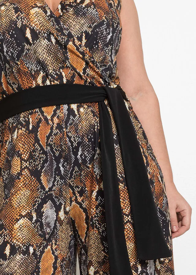 Mono plisado Marrón claro/negro con estampado de serpiente