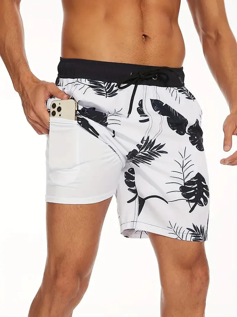 Pantalones cortos de tabla seca rápida para hombres con bolsillos, gráfico de dibujos animados atlético Traje de baño con cordón