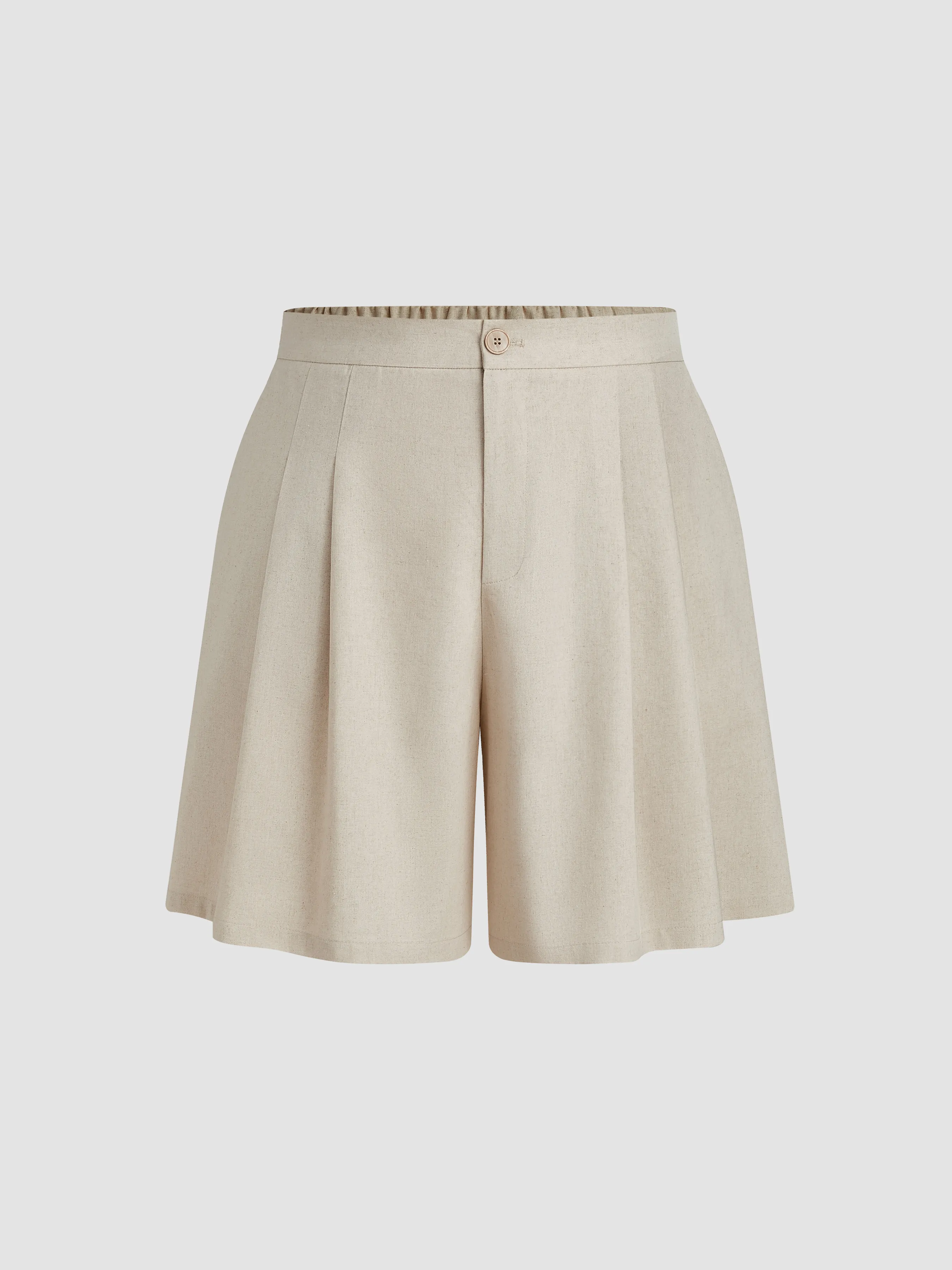Pantalón corto plisado de lino con bolsillos y cintura media Curvy