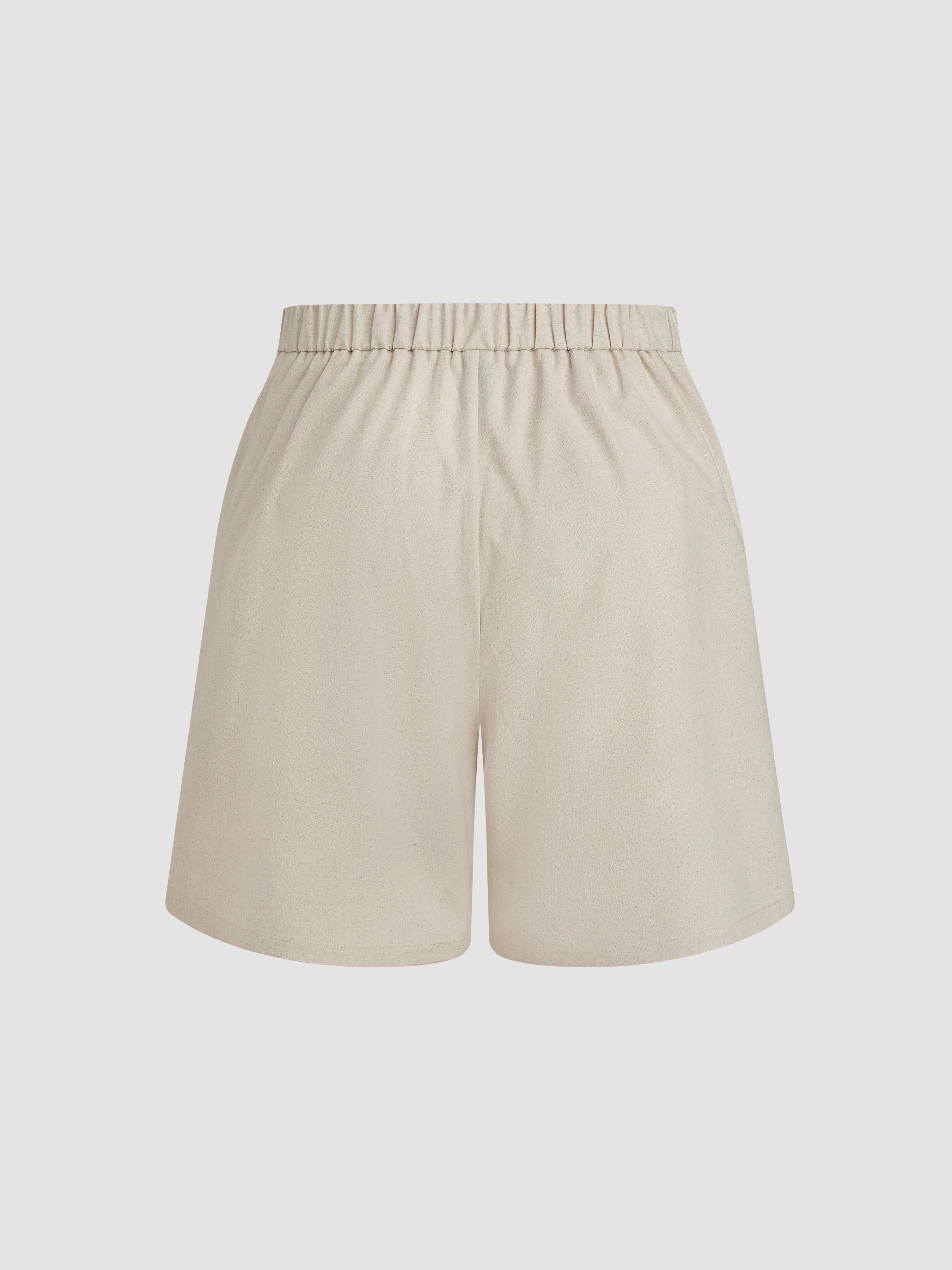 Pantalón corto plisado de lino con bolsillos y cintura media Curvy