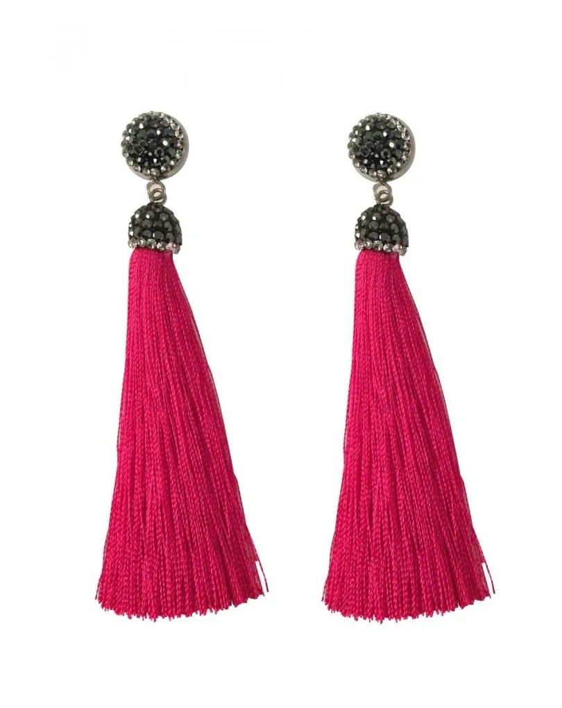 PENDIENTES MODA POMPON ROSAFUCSIA