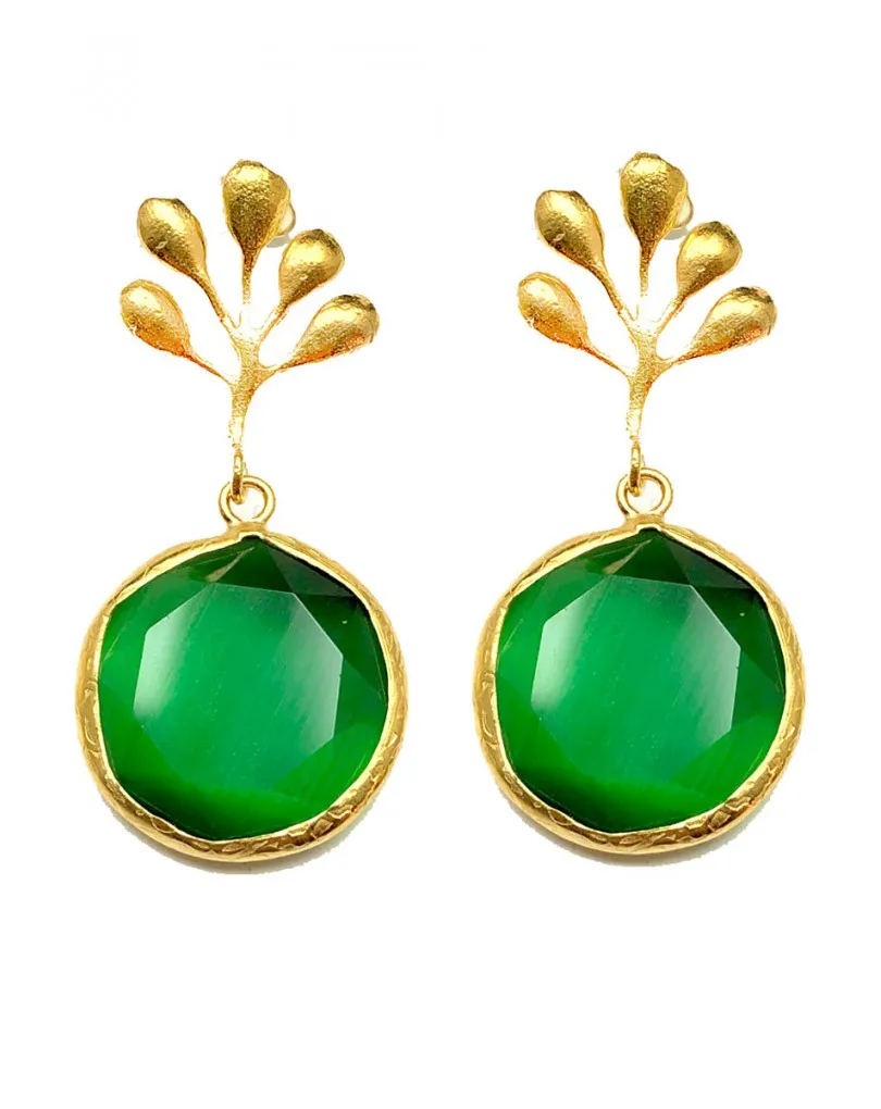 PENDIENTES PARA BODAS DE PIEDRAS VERDES CON BAÑO DE ORO

