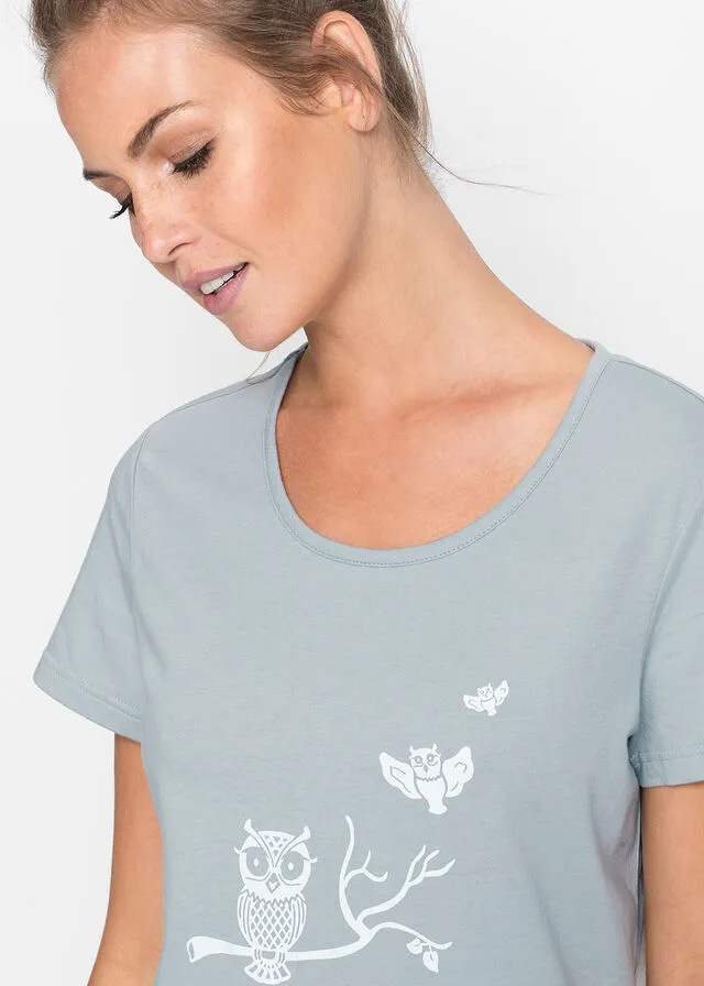 PIJAMA CAPRI CON MANGAS CORTAS GRIS PLATEADOBLANCO