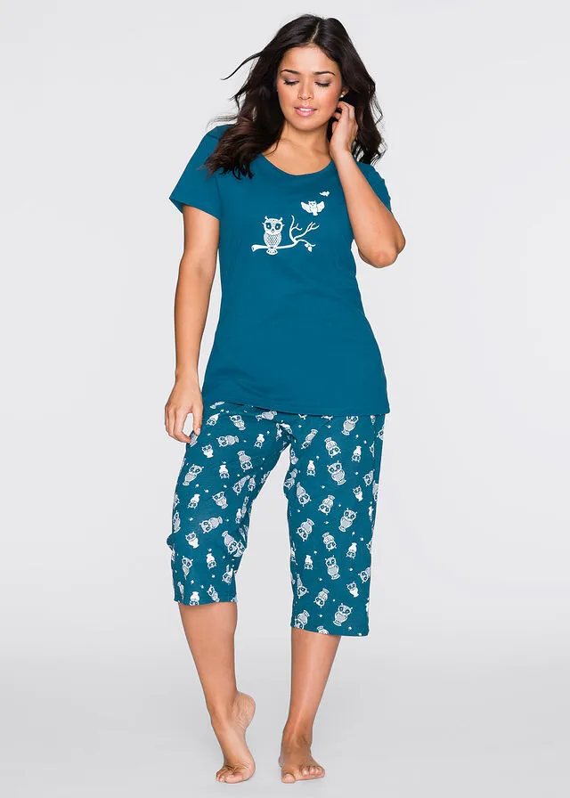 PIJAMA CAPRI CON MANGAS CORTAS PETROLBLANCO