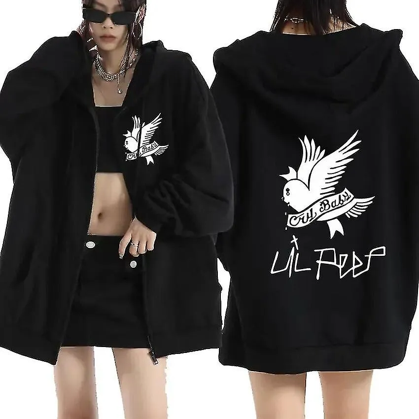 Rapero Lil Peep Pullover Cremallera Sudadera con Capucha Hombre Hip Hop Moda Arriba Sweatshirt_Feb