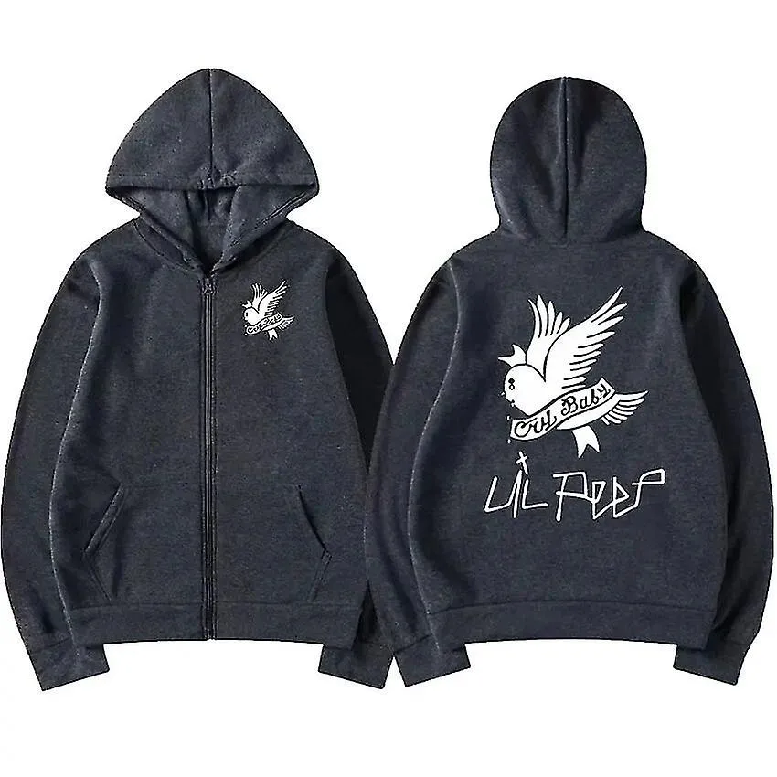 Rapero Lil Peep Pullover Cremallera Sudadera con Capucha Hombre Hip Hop Moda Arriba Sweatshirt_Feb
