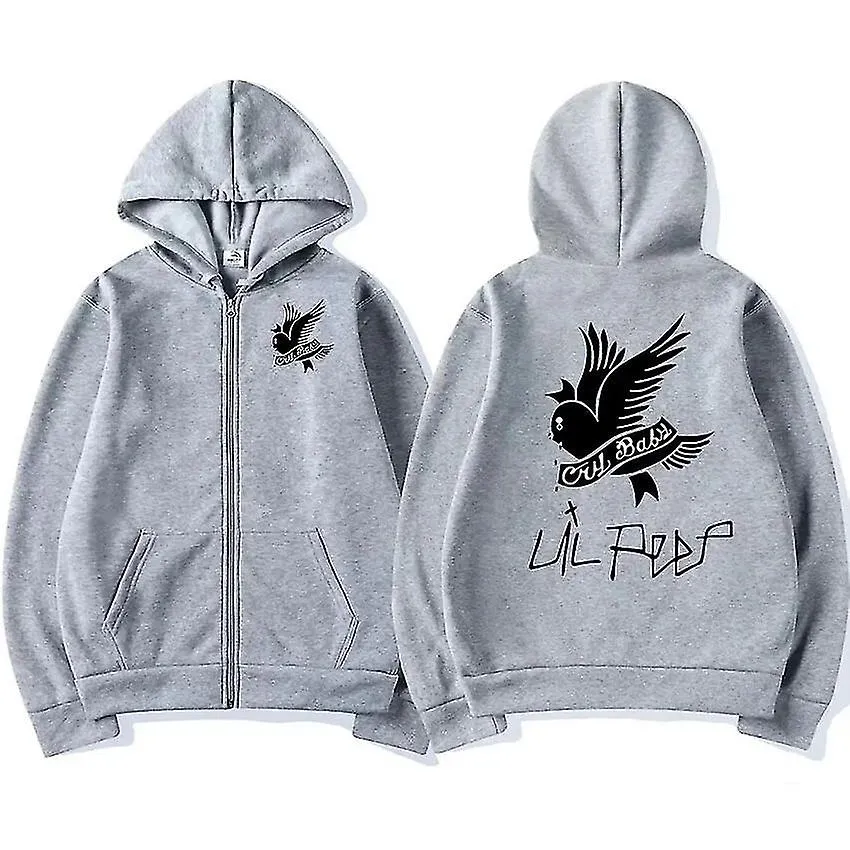 Rapero Lil Peep Pullover Cremallera Sudadera con Capucha Hombre Hip Hop Moda Arriba Sweatshirt_Feb