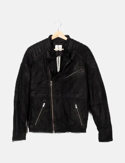 Selected Chaqueta biker piel negra