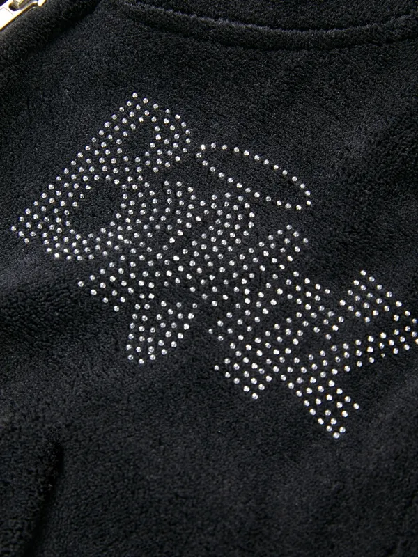 Sudadera con capucha corta con estampado de diamantes de imitación y letras
