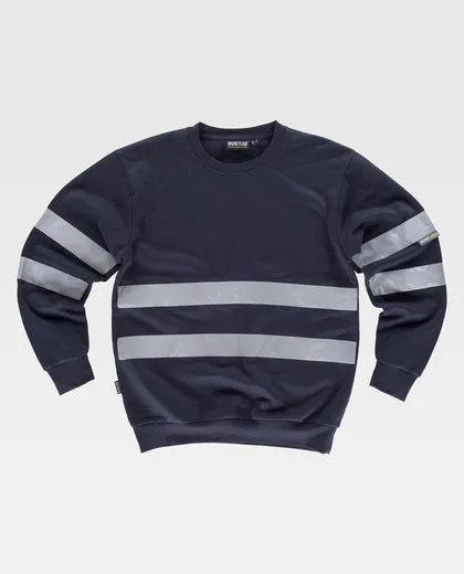 Sudadera cuello redondo con cintas reflectantes mangas Marino