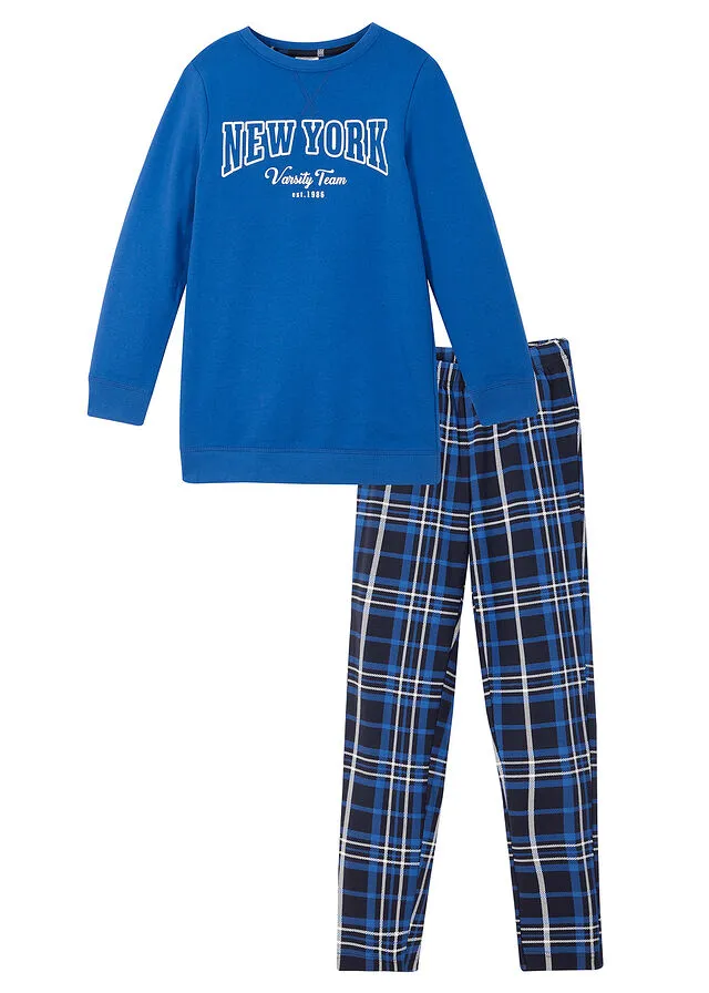 Sudadera larga + leggings de cuadros para niñas (2 unidades) piezas) Azul zafiro/blanco lana
