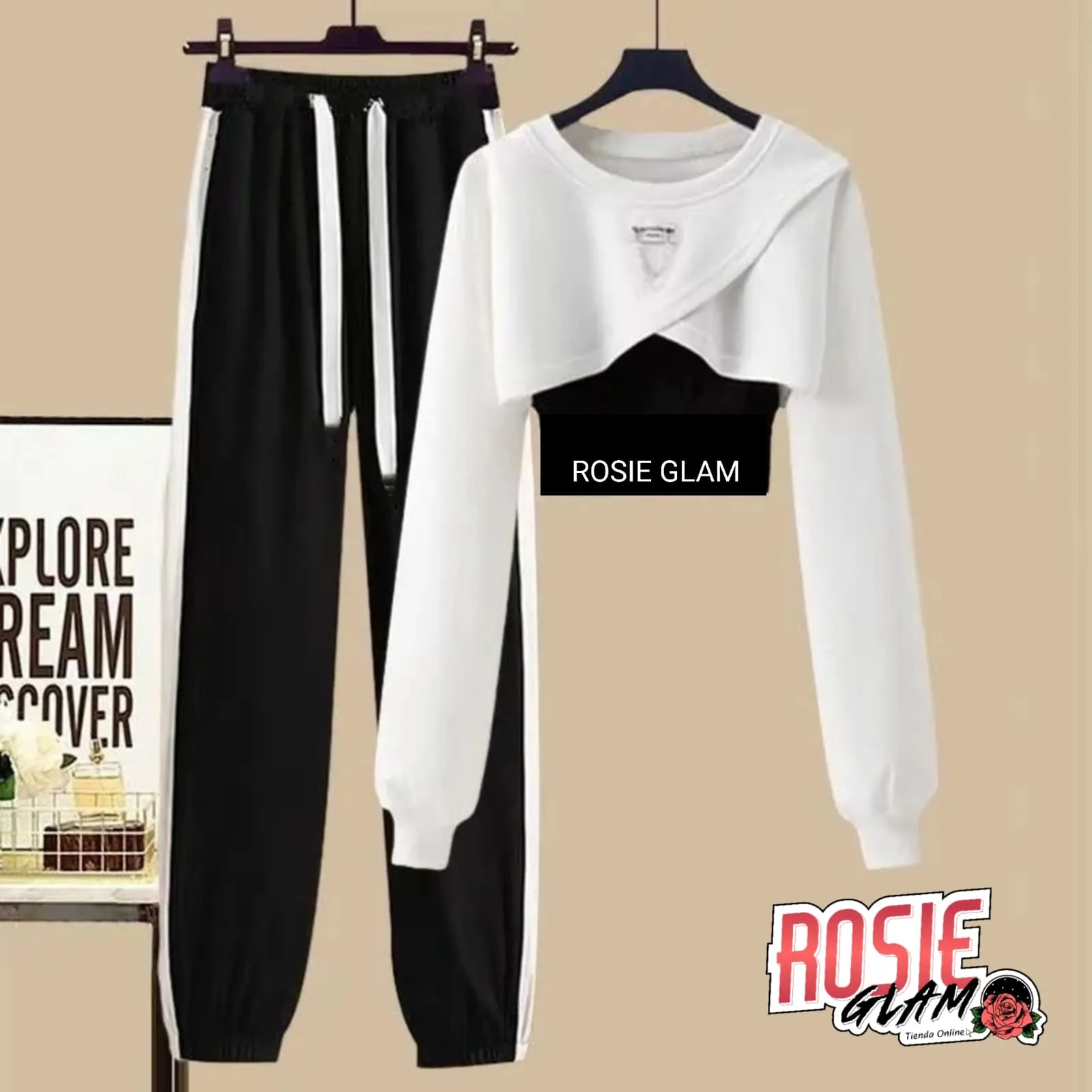 SUDADERA NEGRA CASUAL  ROSIEGLAM