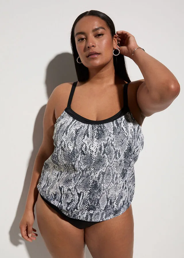 Sujetador de tankini de poliamida reciclada Negro con estampado de serpiente