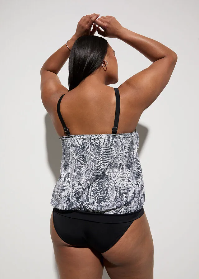 Sujetador de tankini de poliamida reciclada Negro con estampado de serpiente