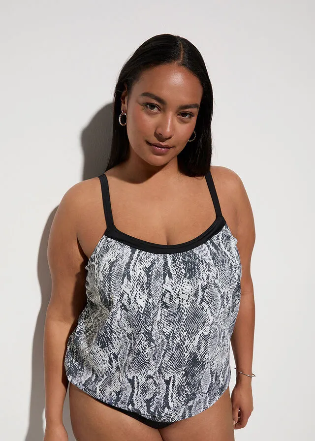 Sujetador de tankini de poliamida reciclada Negro con estampado de serpiente