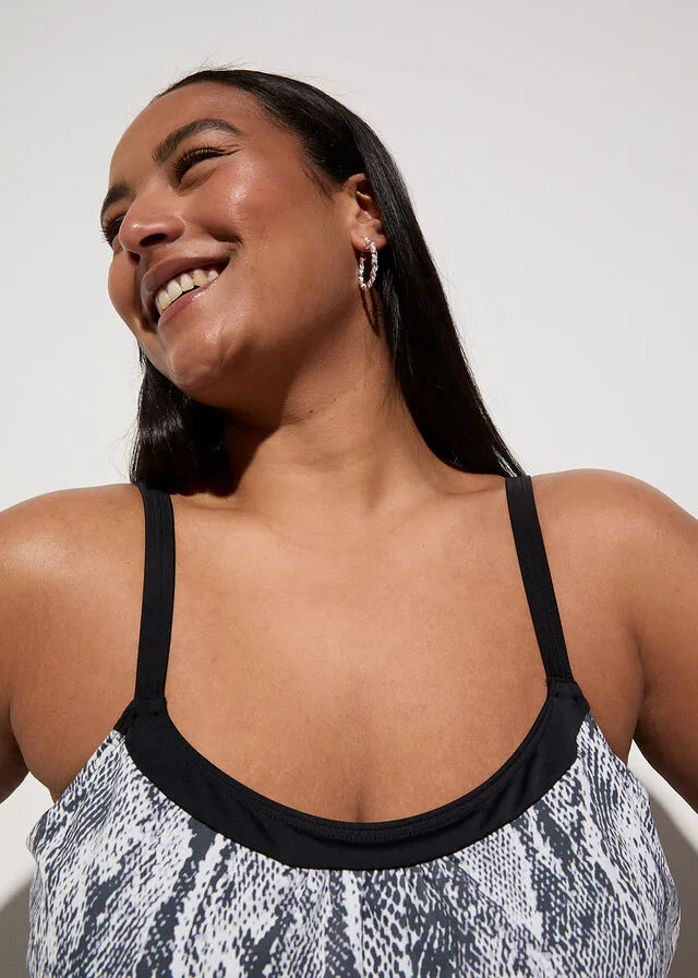 Sujetador de tankini de poliamida reciclada Negro con estampado de serpiente