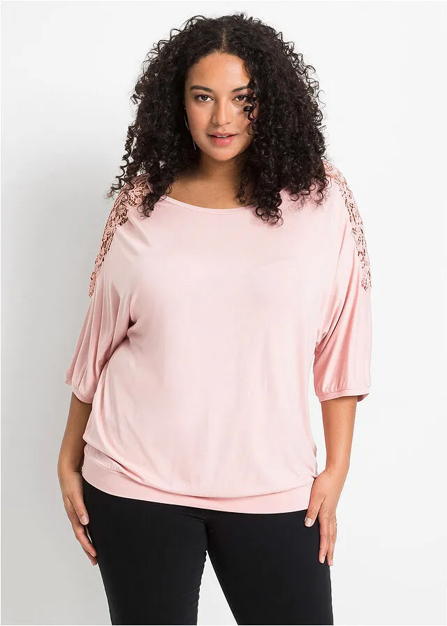 Top amplio con encaje en las mangas Rosa vintage