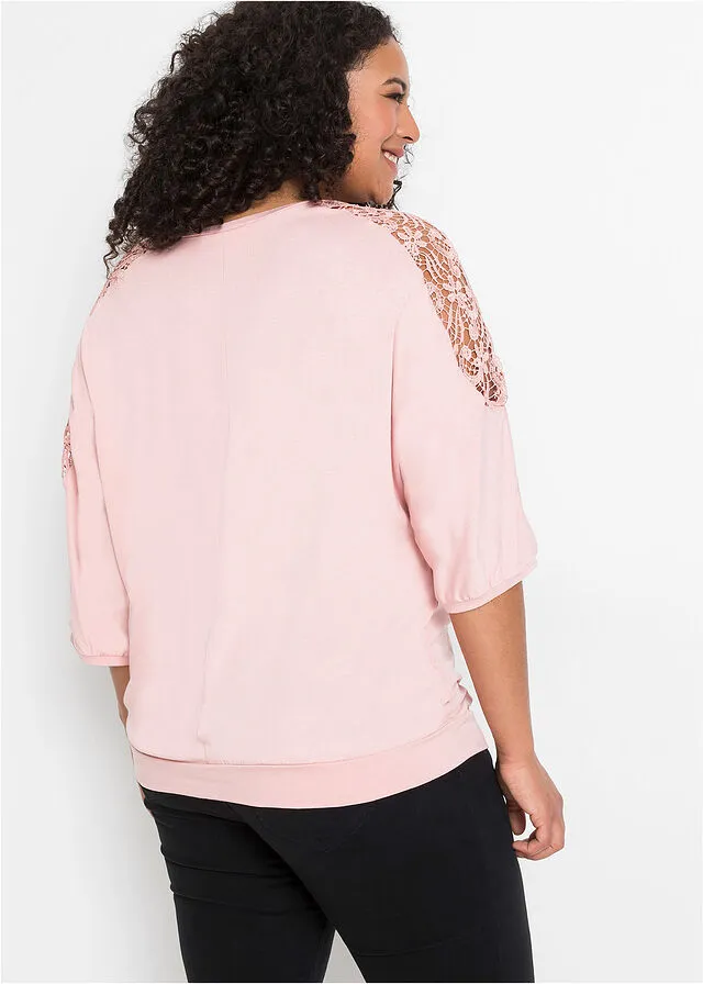 Top amplio con encaje en las mangas Rosa vintage
