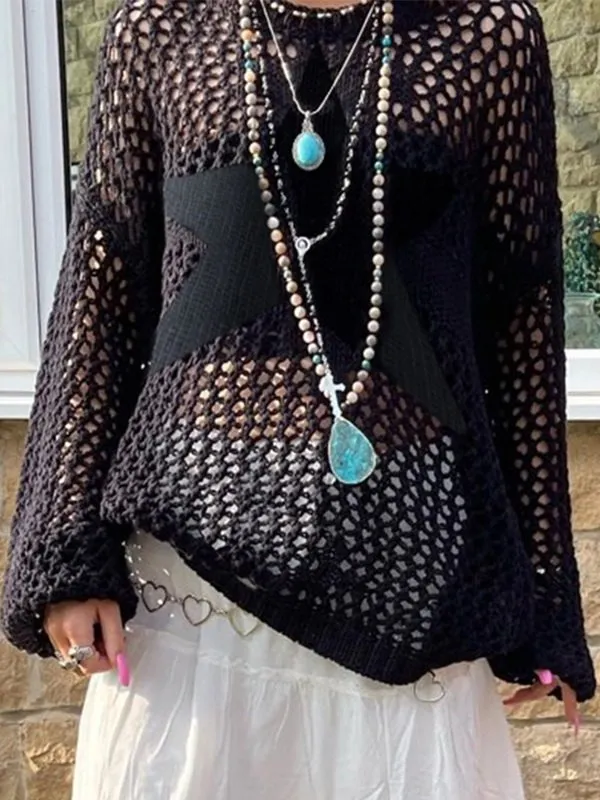 Top de punto de crochet con estrella hueca