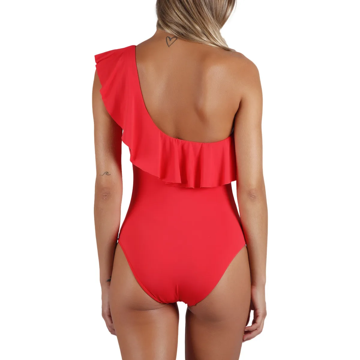 Traje de baño lateral una pieza con volantes