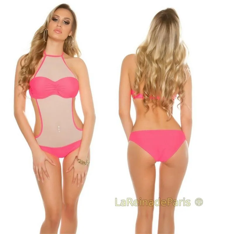 Trikini fuscia con malla