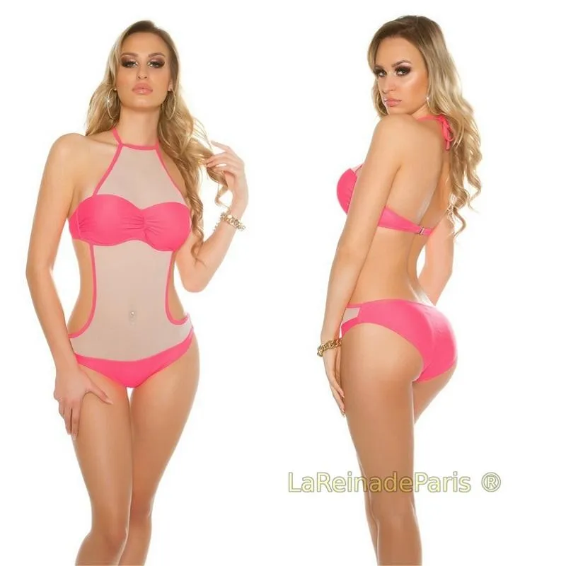 Trikini fuscia con malla