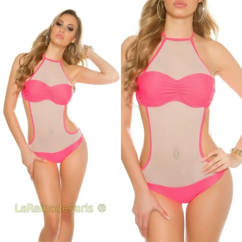 Trikini fuscia con malla