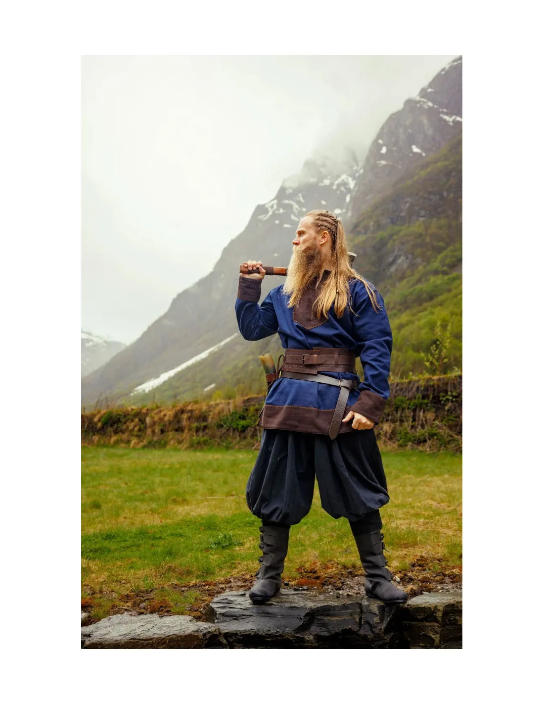 Túnica vikinga de lana modelo Roland, azul oscuro