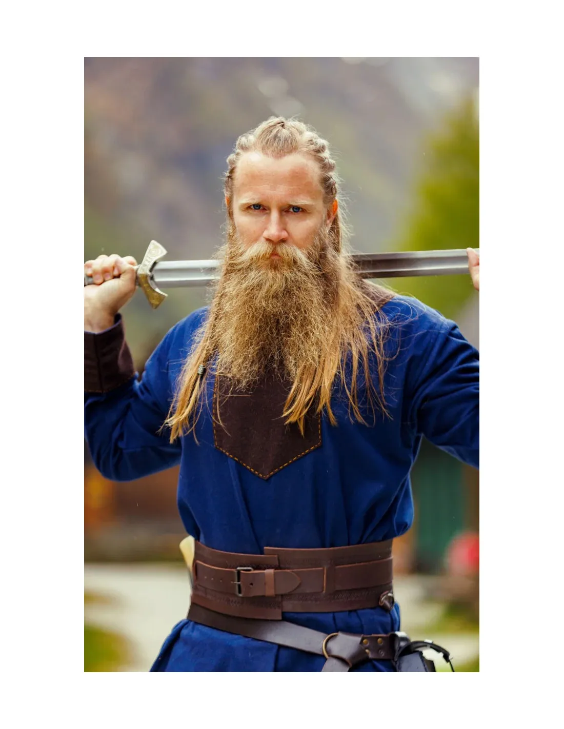 Túnica vikinga de lana modelo Roland, azul oscuro