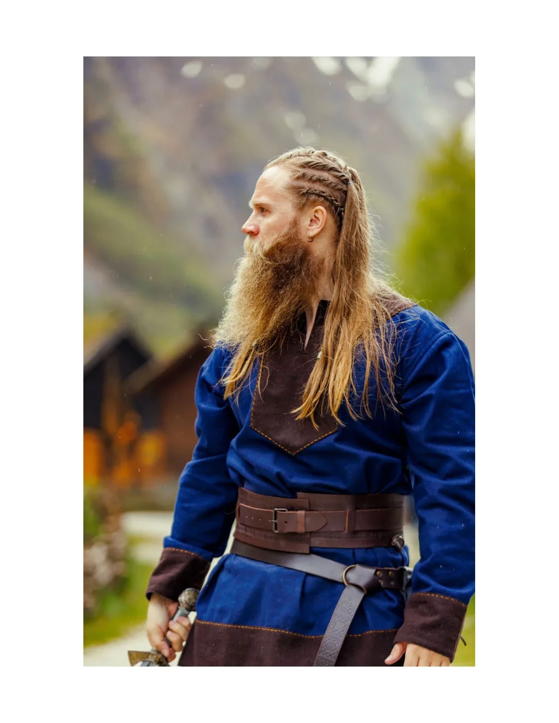 Túnica vikinga de lana modelo Roland, azul oscuro