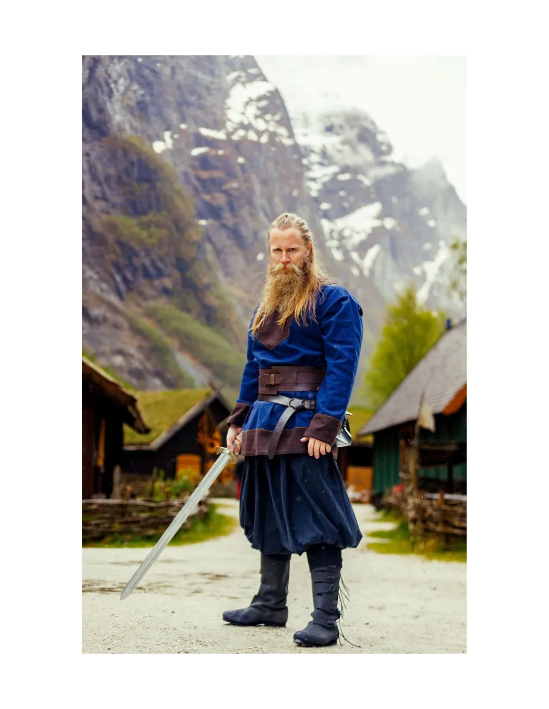 Túnica vikinga de lana modelo Roland, azul oscuro