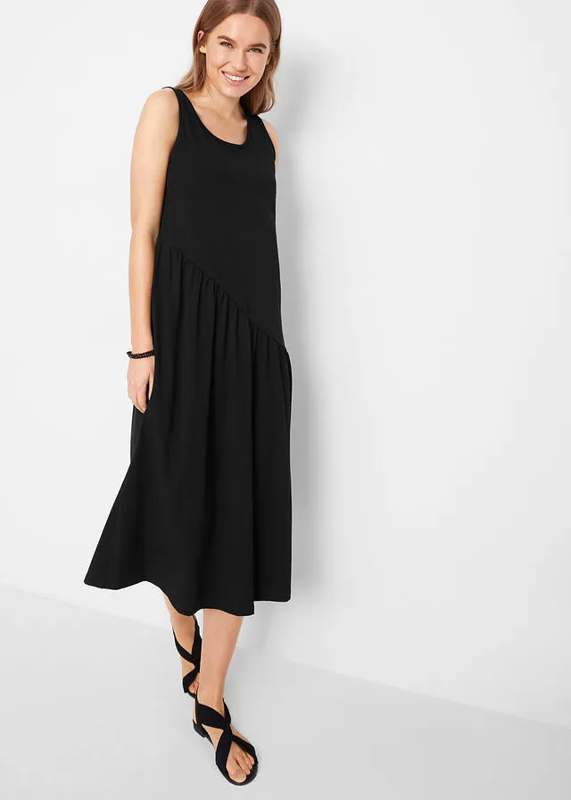 Vestido camisero con volantes asimétricos Negro