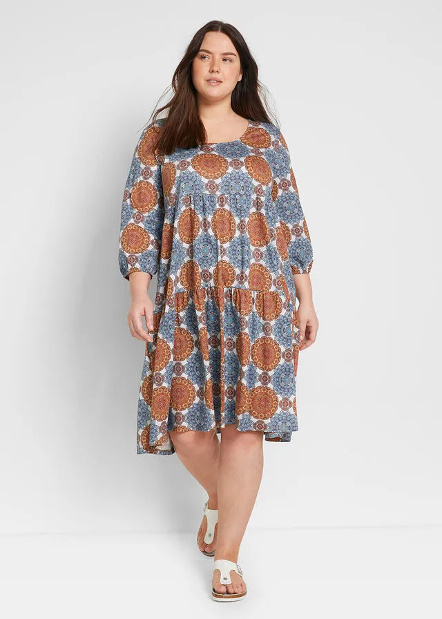 Vestido camisero de mangas 3/4 con estampado Azul con patrón Paisley