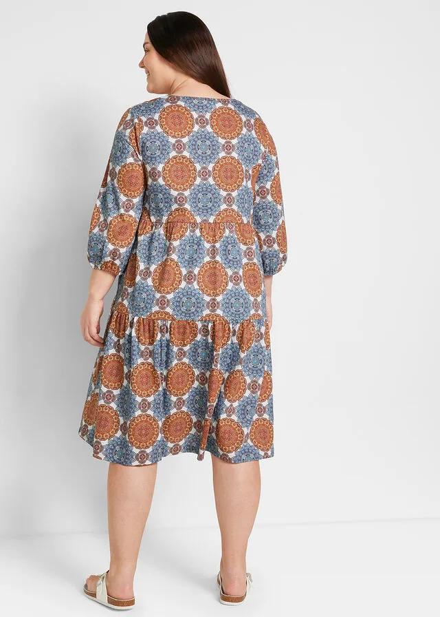 Vestido camisero de mangas 3/4 con estampado Azul con patrón Paisley