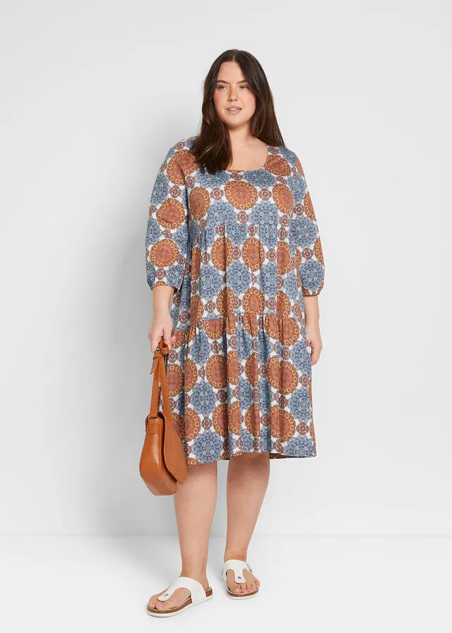 Vestido camisero de mangas 3/4 con estampado Azul con patrón Paisley