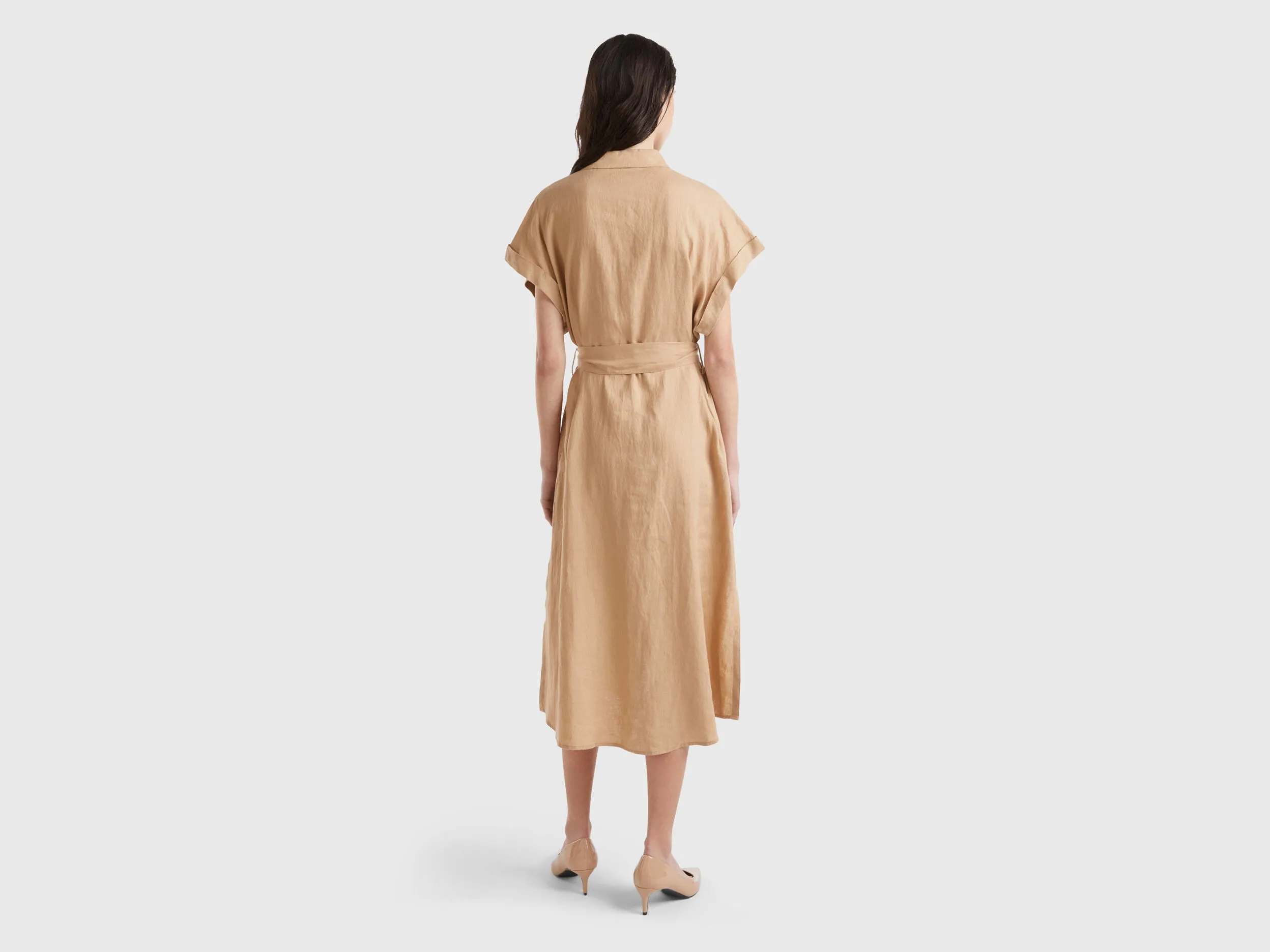 Vestido camisero midi de 100 % lino