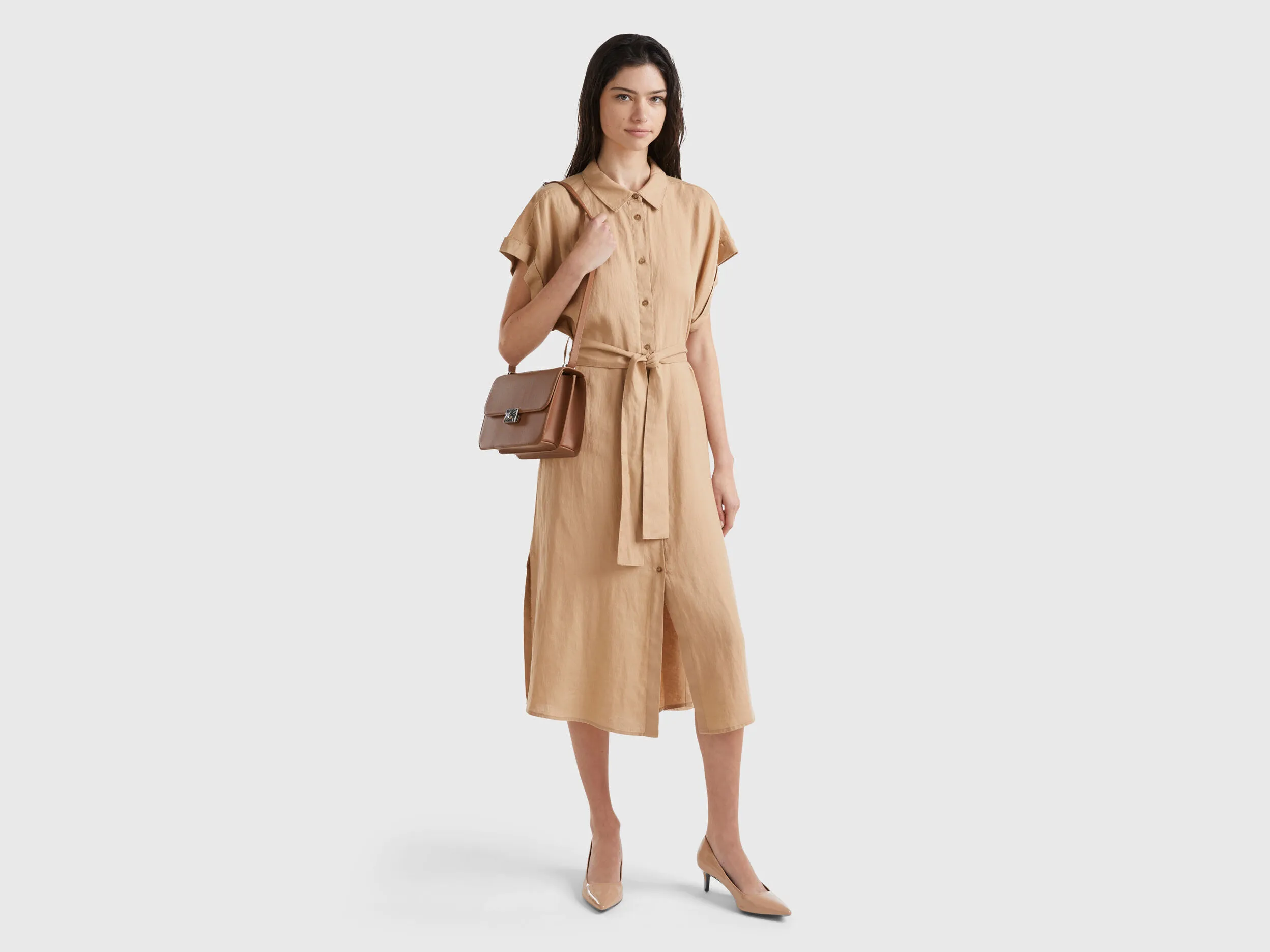 Vestido camisero midi de 100 % lino