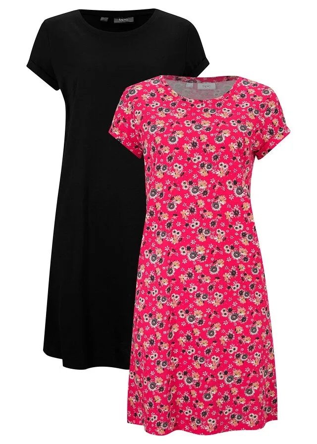 Vestido con aberturas laterales (2 unidades) Rosa hibisco de flores + negro monocolor