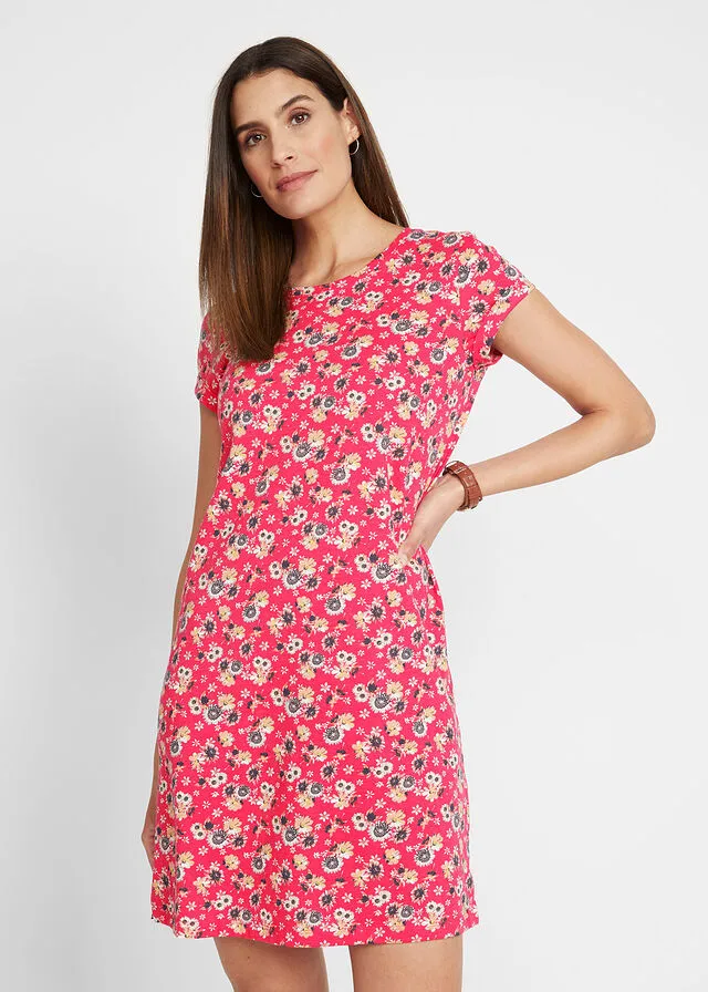 Vestido con aberturas laterales (2 unidades) Rosa hibisco de flores + negro monocolor