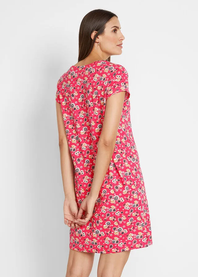 Vestido con aberturas laterales (2 unidades) Rosa hibisco de flores + negro monocolor