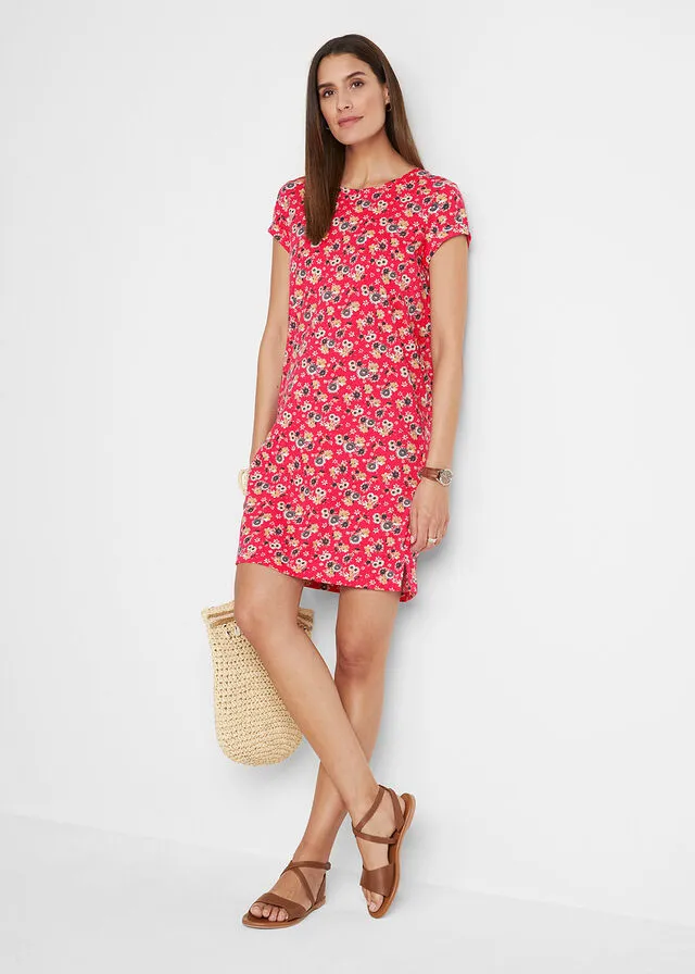Vestido con aberturas laterales (2 unidades) Rosa hibisco de flores + negro monocolor