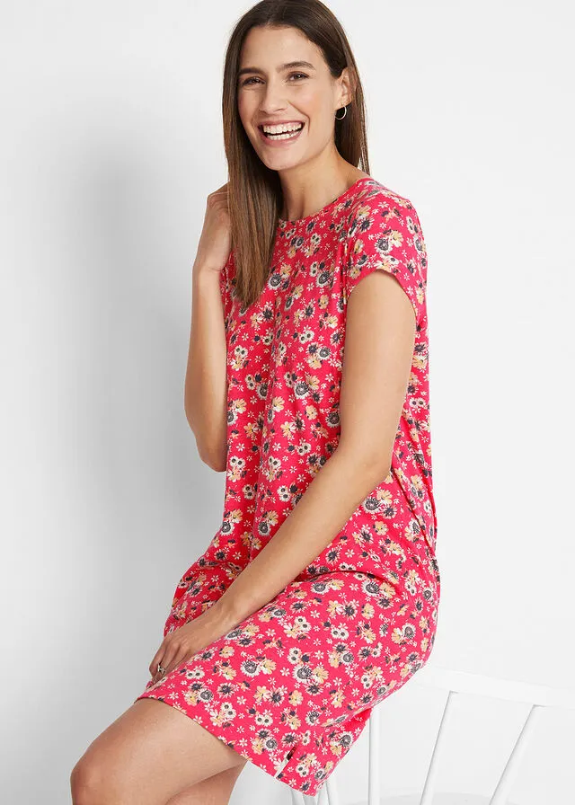 Vestido con aberturas laterales (2 unidades) Rosa hibisco de flores + negro monocolor