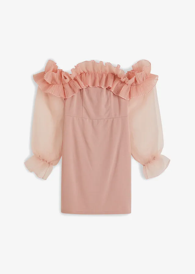 Vestido con mangas de malla rosa pálido