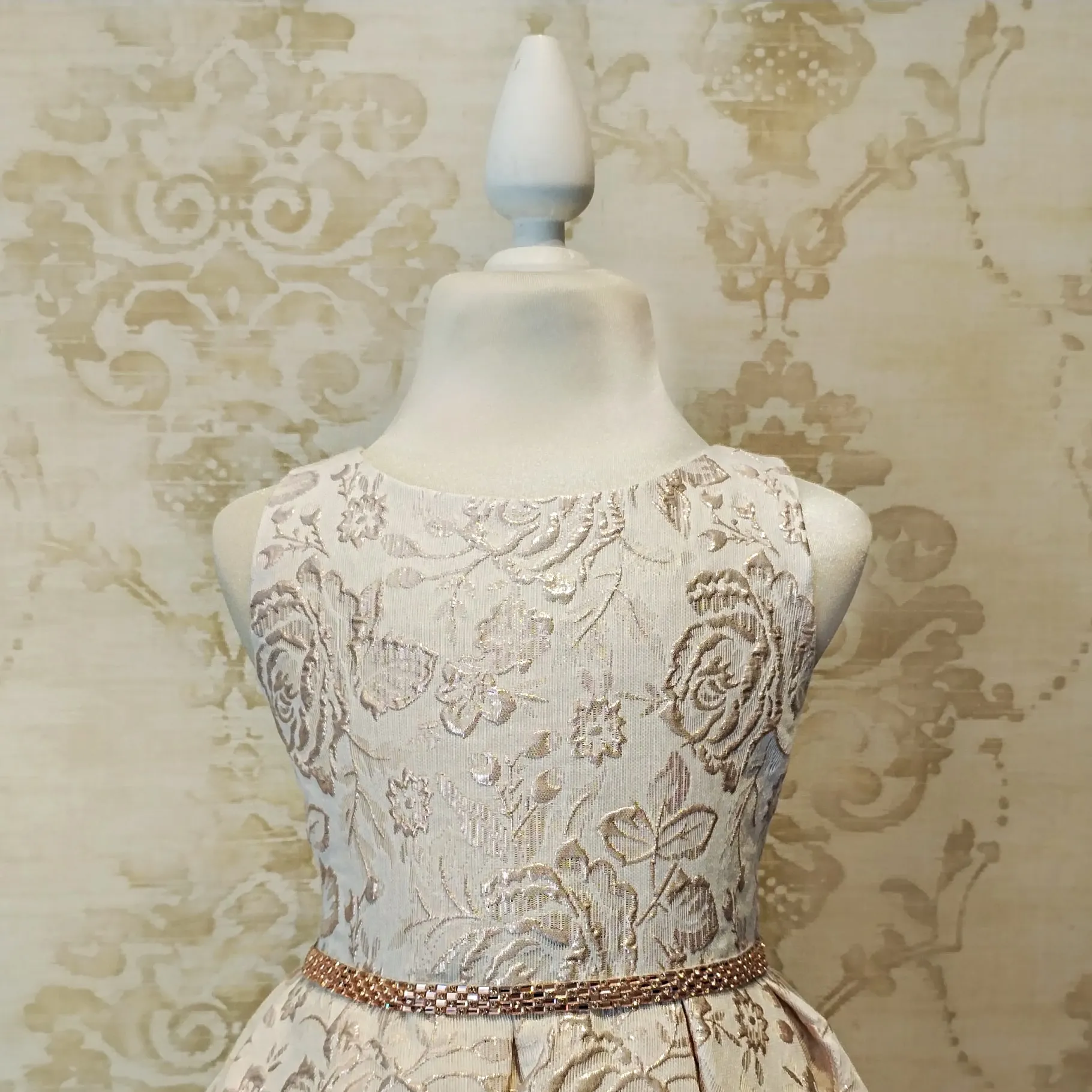 Vestido de Niña Fiesta Rosa con Blanco Cinturón Pedrería Elegante Talla 2 a 12 años