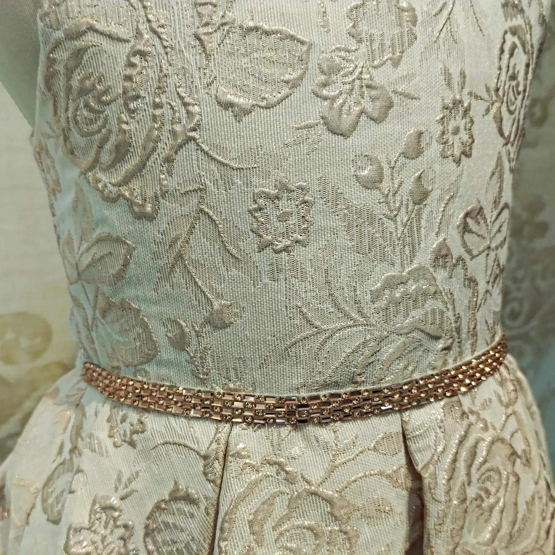Vestido de Niña Fiesta Rosa con Blanco Cinturón Pedrería Elegante Talla 2 a 12 años